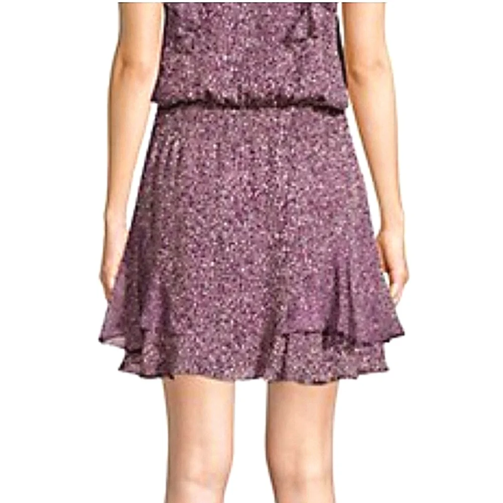 Parker Ruffle Silk Mini Dress in Funfetti Purple Size Small